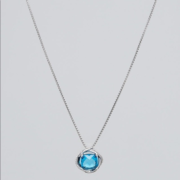 DAVID YURMAN Large 14mm Blue Topaz Sterling Silver Infinity Pendant Necklace - Picture 4 of 5